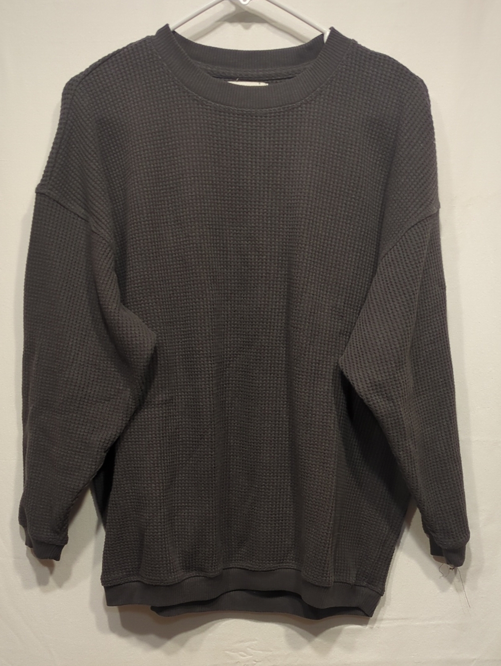 aerie Charcoal Waffle-Knit Crewneck Sweatshirt